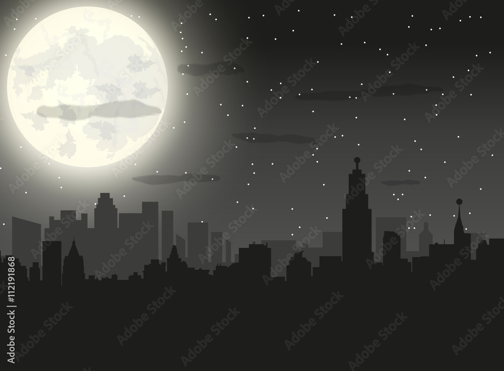 Silhouette of the city and night sky