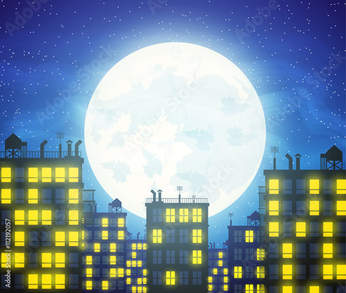 vector city skylines with cloudy moonlight