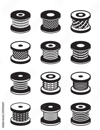 Reels with different ropes and wires - vector illustration