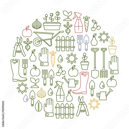 round design element with gardening icons
