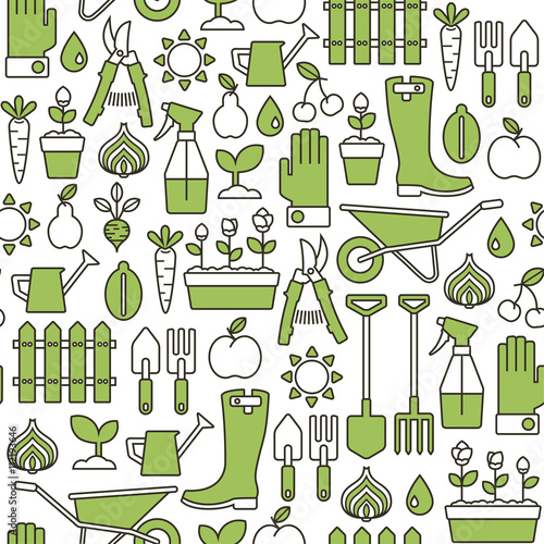 seamless pattern with line gardening icons