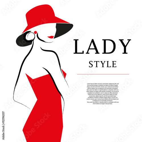 Vector hand drawn artistic flat young stylish girl in hat portrait. Fashion lady model sketch. Woman silhouette isolated on white background. Glamour, beauty illustration.