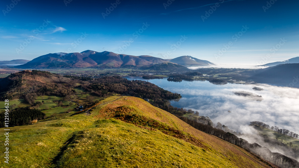 Early morning view from Catbells, The Lake District, Cumbria, England