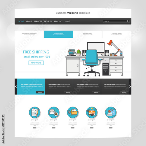 Flat Website Template Design. All in one set for website design