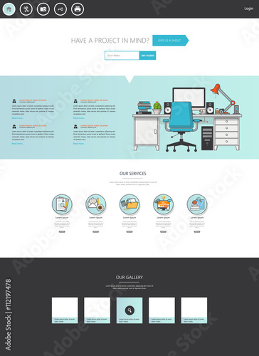 Flat Website Template Design. All in one set for website design