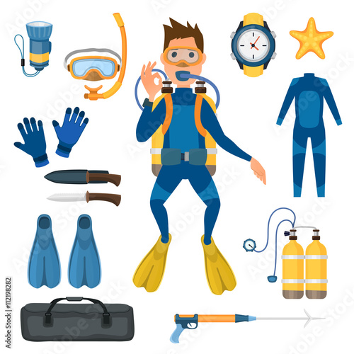 Diving vector isolated on white