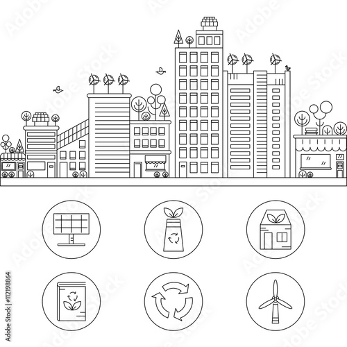 Line design vector illustration with ecology city.