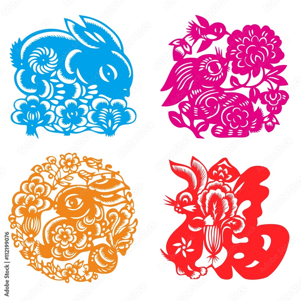 Chinese Zodiac of Rabbit Year, Paper cut style. Stock Vector | Adobe Stock