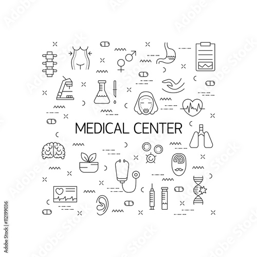 Illustration of symbols medical specialization. Design element.