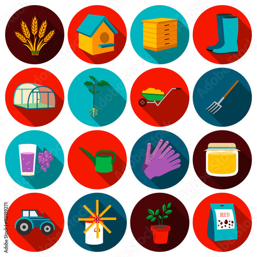 Gardening set vector icons. Collection of farm, agriculture, garden icons.