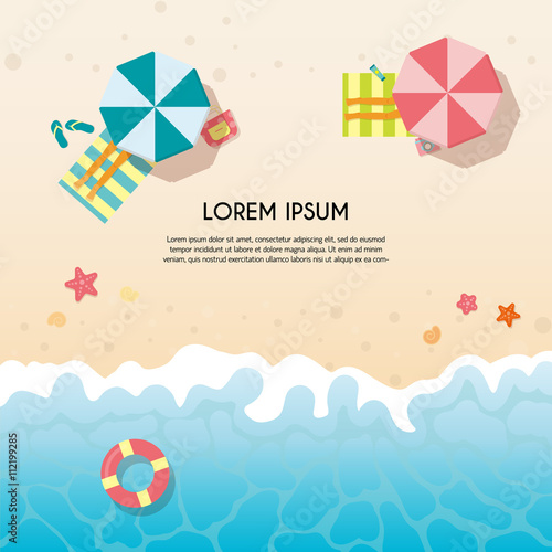 Set of summer travel flyers with beach items and wave.