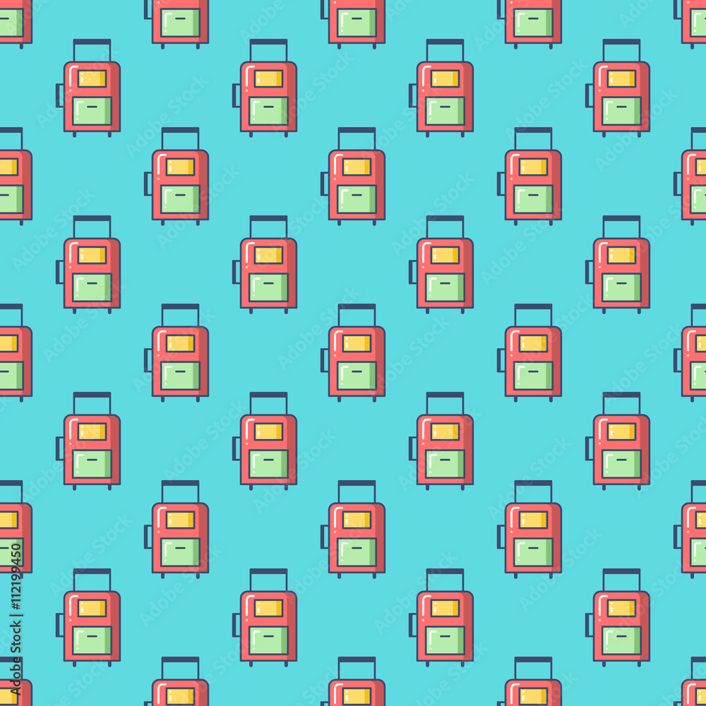 Seamless patterns with suitcase. Tourism and summer objects and Seamless patterns with suitcase. Tourism and summer objects and
