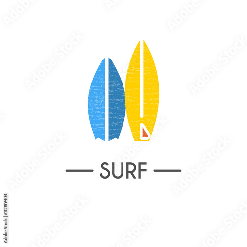 Flat style logotype template with surfboard emblems.