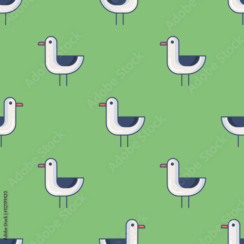 Seamless patterns with seagull. Tourism and summer objects and e