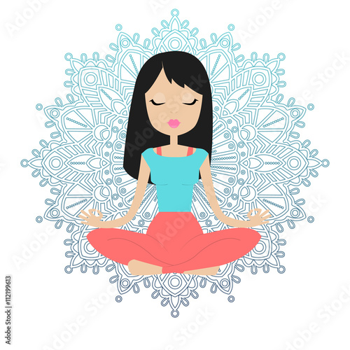 Young beautiful girl sitting in the lotus position