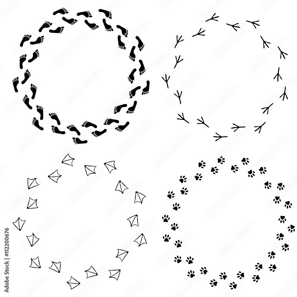 Vector Set Of Footprint Frames Set Of Isolated Barefoot Bird vector-set-of-footprint-frames-set-of-isolated-barefoot-bird