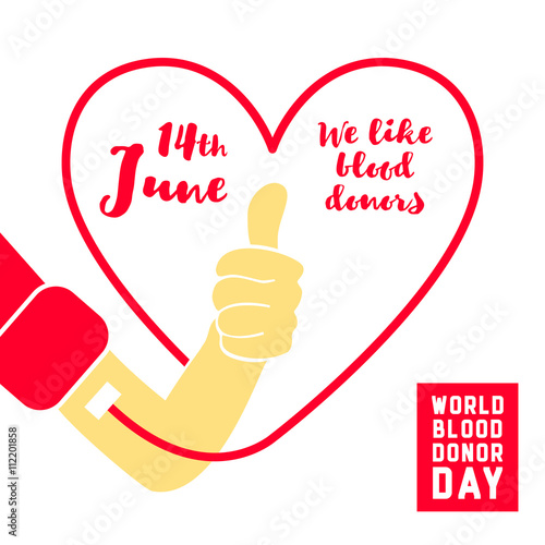 World blood donor day vector illustration. We like blood donors. 14th June. Medical Design Element
