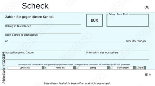 Neutrale, blaue Scheck Vorlage