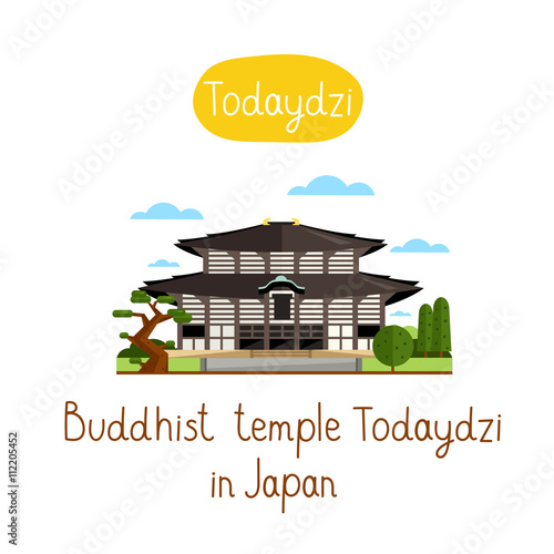 Buddhis temple Todaydzi in Japan. Famous world landmarks icon concept. Journey around the world. Tourism and vacation theme. Modern design flat vector illustration.