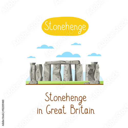 Stonehenge in Great Britain. Famous world landmarks icon concept. Journey around the world. Tourism and vacation theme. Modern design flat vector illustration.
