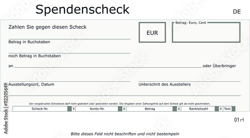 Neutrale, weiße Spendenscheck Vorlage