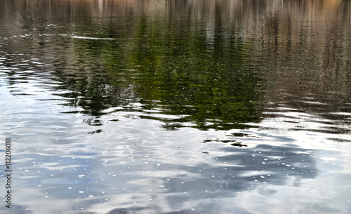 Rippling water with sky and trees reflected