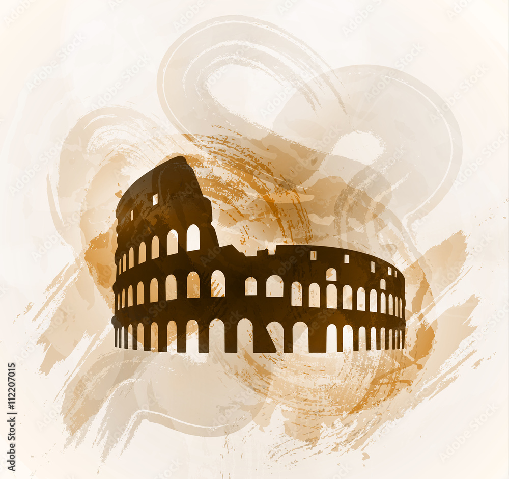 Coliseum ruin silhouette on colorful background. Coliseum sign. Tourism ...