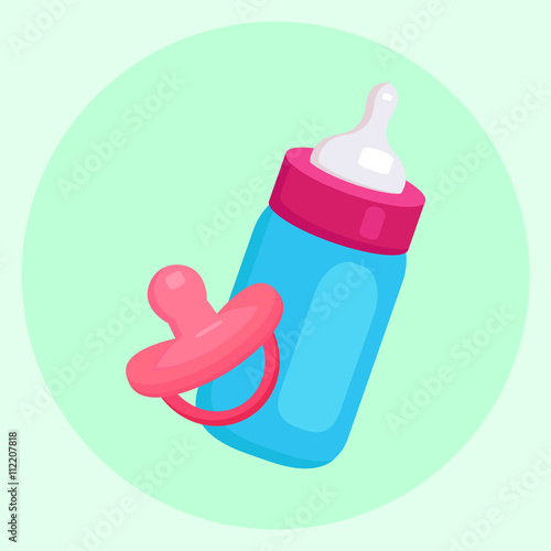 Vector flat illustration of baby bottle and pacifier for your creativity