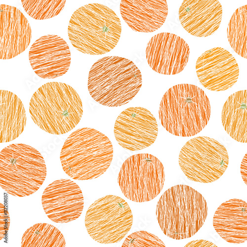 Scratched oranges. Seamless pattern. Fruit grunge texture. Vegetarian dessert. Fruitarian lifestyle. Colorful texture. Illustration. Tasty and delicious.