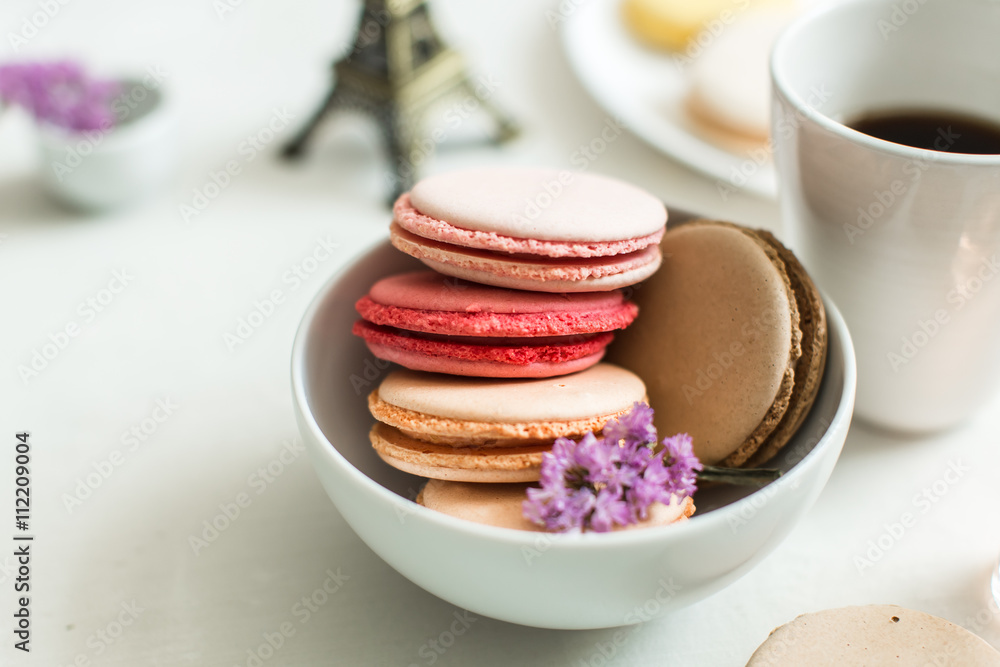 french breakfast, macaroons and coffee french breakfast, macaroons and coffee