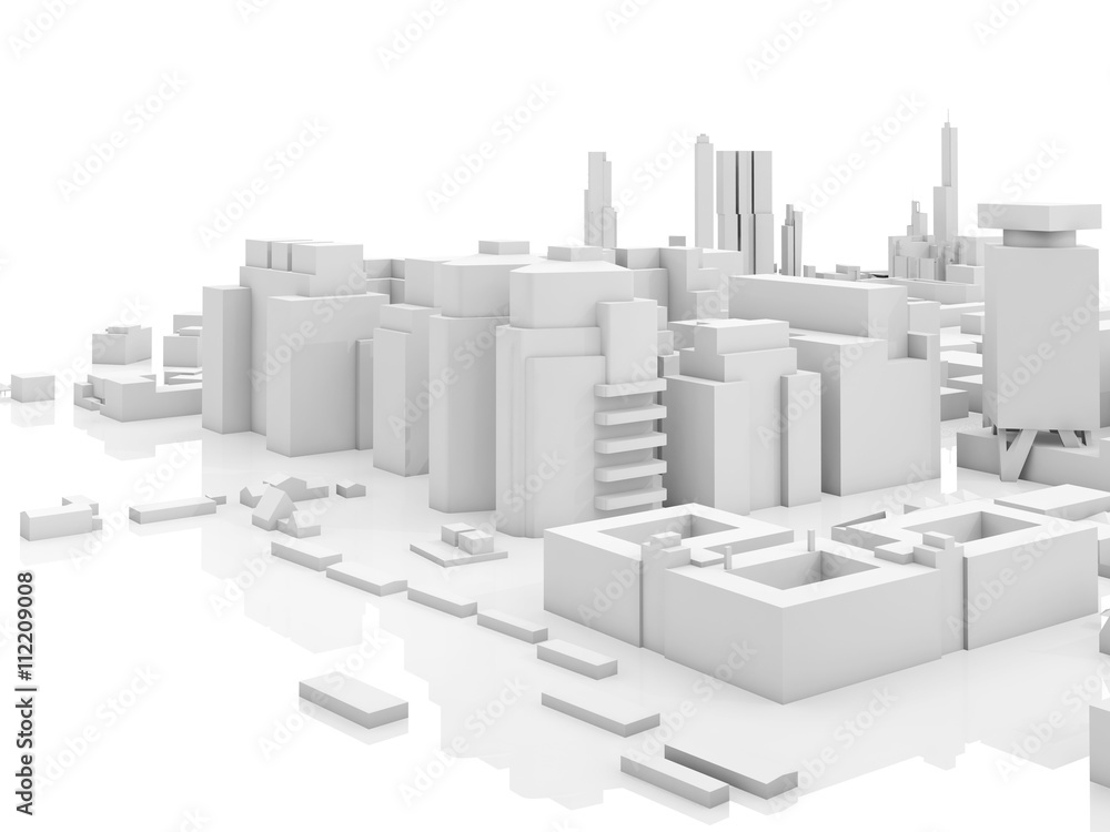 White contemporary cityscape, 3 d render