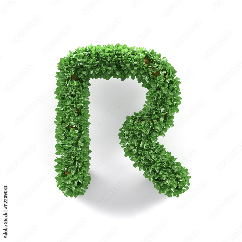 Green leaves R ecology letter alphabet font