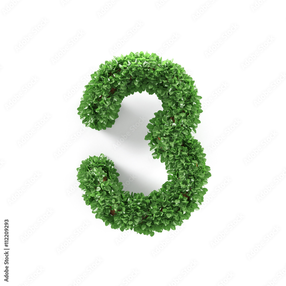 Green leaves 3 three ecology digits alphabet font Green leaves 3 three ecology digits alphabet font