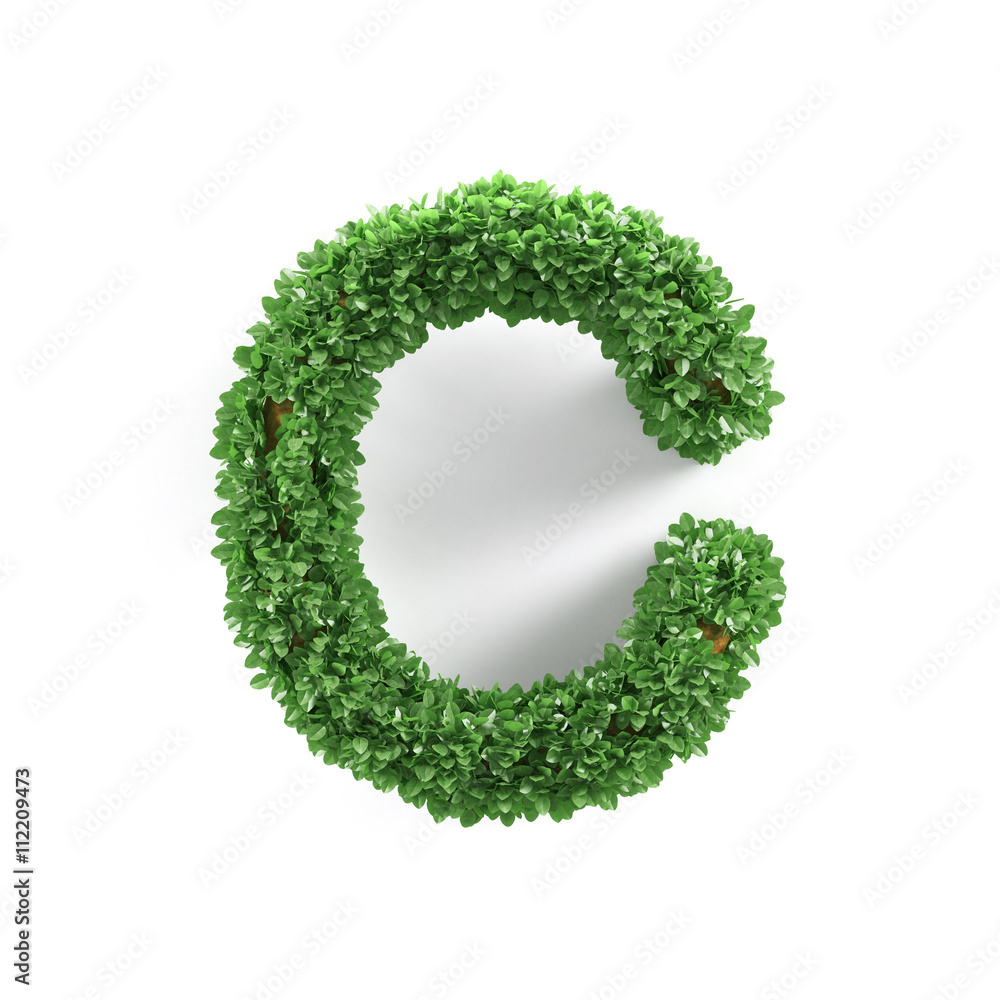 Green leaves C ecology letter alphabet font Green leaves C ecology letter alphabet font