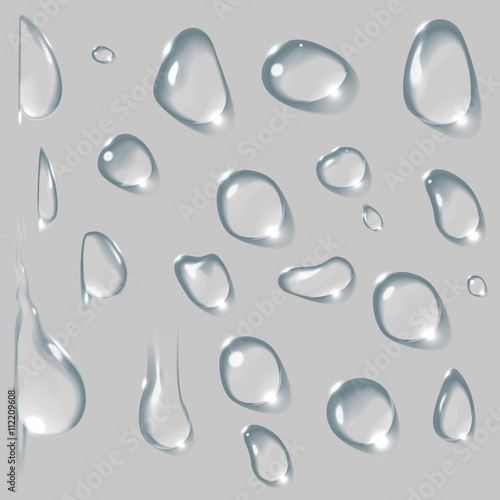 Vector realistic isolated water drop set.