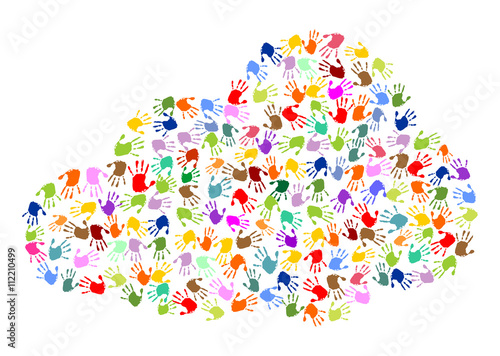 Wolke aus bunten Handabdrücken