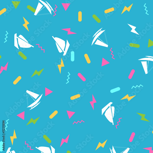 Colorful Retro Pattern with Summer Elements - Vector Illustration