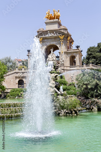 Cascade fountain of Parc de la Ciutadella in Barcelona, Spain. It was erected by Josep Fontsere and to a small extent by Antoni Gaudi, who at that time was still an unknown student of architecture. 