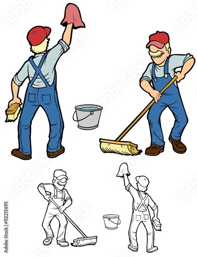 Janitor cleaning up. Comes with black outline versions.