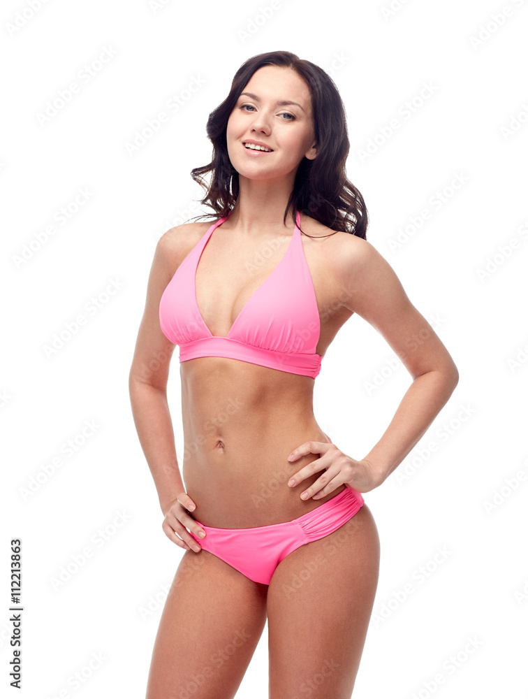 happy young woman in pink bikini swimsuit happy young woman in pink bikini swimsuit