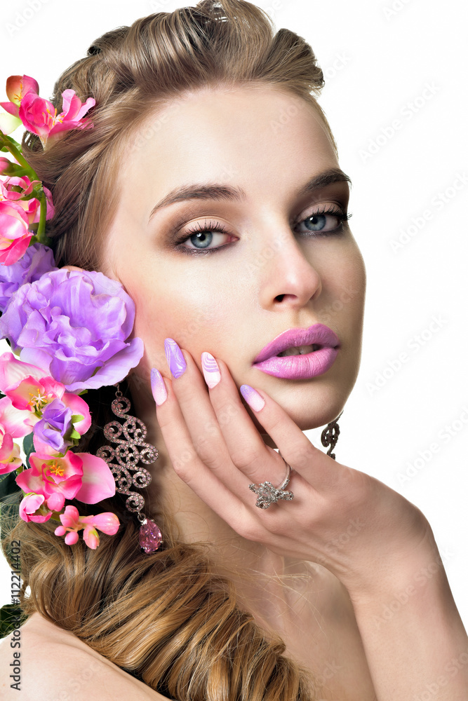 Beautiful Young Woman with Professional Makeup. Perfect manicure Beautiful Young Woman with Professional Makeup. Perfect manicure