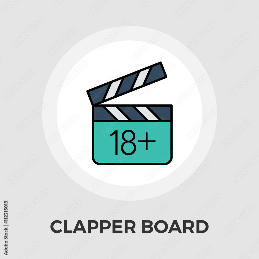 Naklejka premium Adult movie clapper flat icon