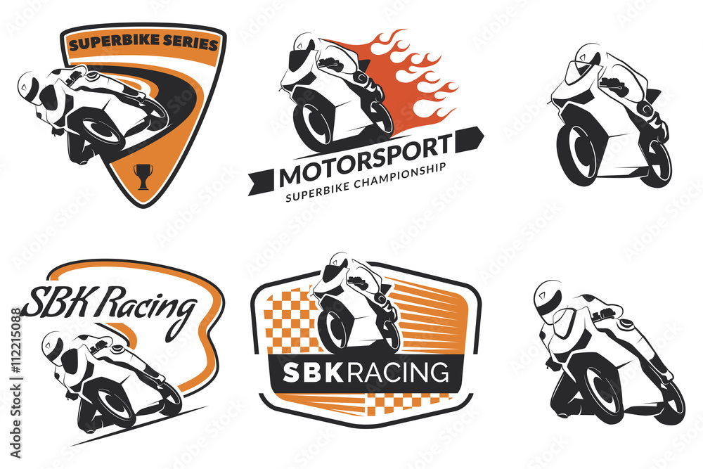 Obraz premium Zestaw logo motocykla wyścigowego, odznaki i ikony. Motocykl repa