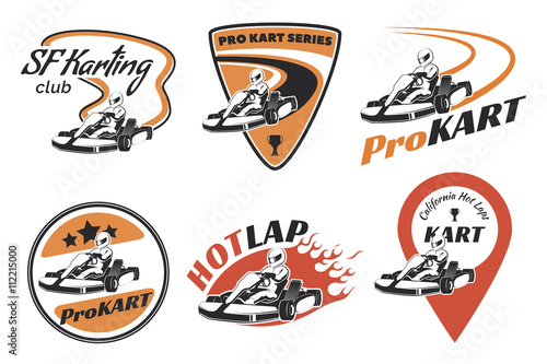 Set of kart racing emblems, logo and icons.Vector illustration w photo