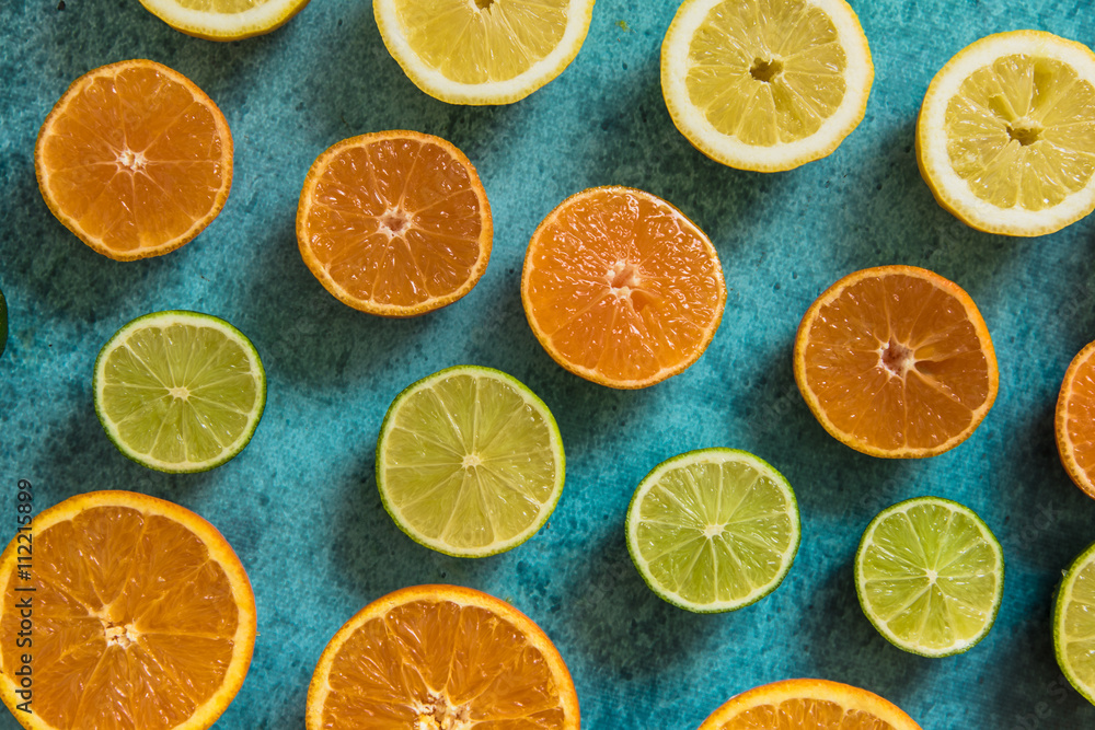 fresh citrus frits pattern, flat lay fresh citrus frits pattern, flat lay