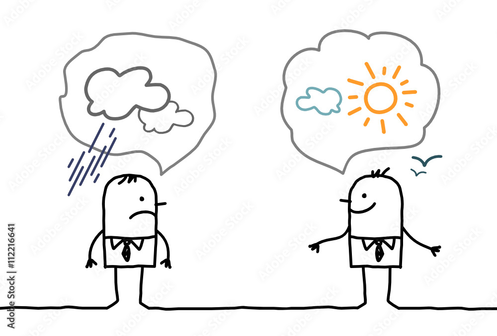 cartoon businessmen - optimistic and pessimistic cartoon businessmen - optimistic and pessimistic