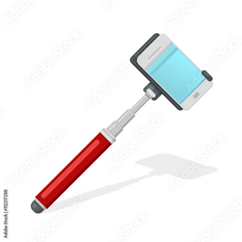 Vector illustration of a selfie stick with smart phone.
mobile gadget device for taking selfies. 