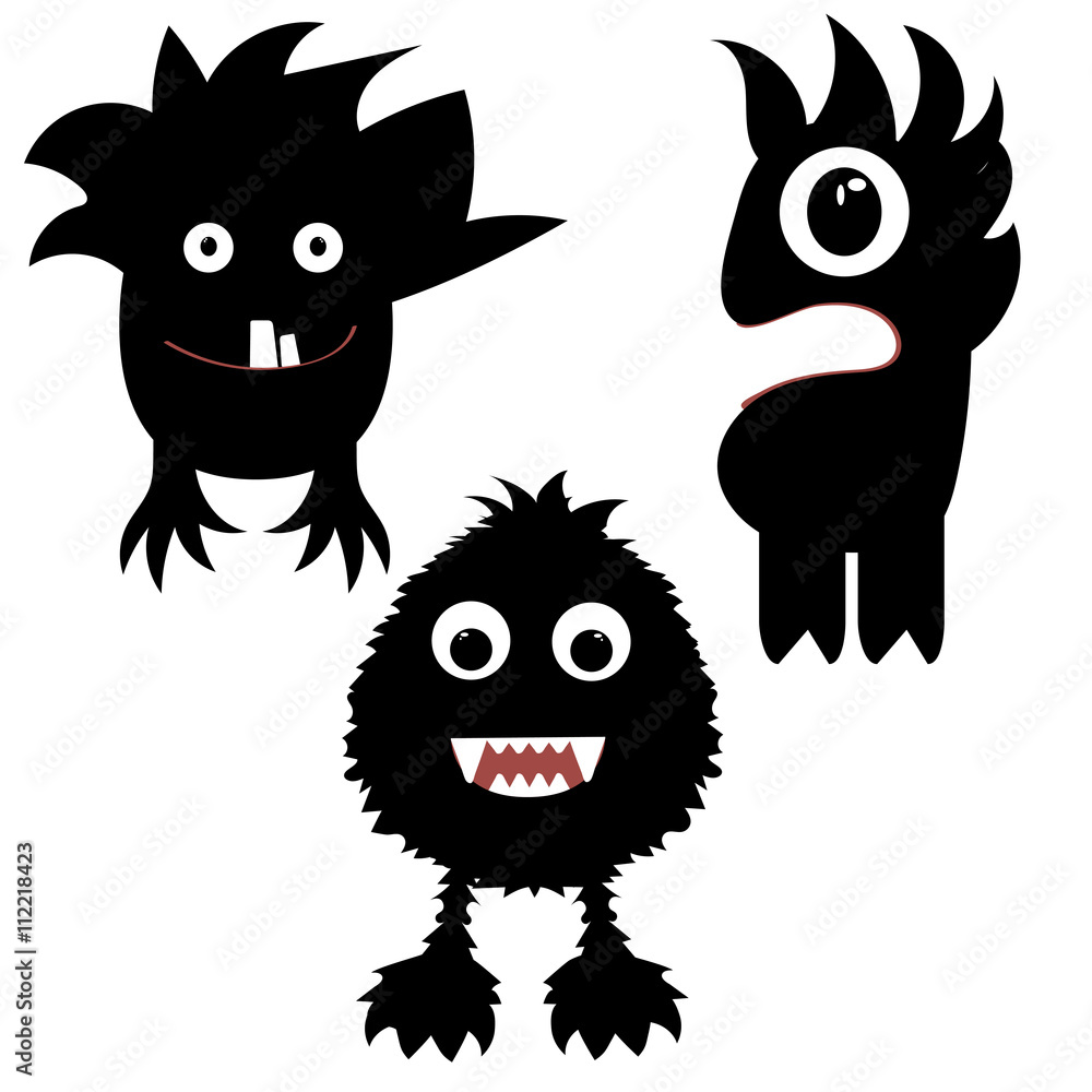 funny monsters painted black, silhouette, pretty, simple
