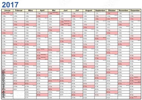 Jahresplaner 2017 mit gesetzlichen Feiertagen für Deutschland