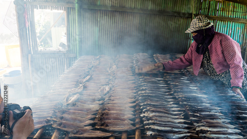 Smoked fish on plate in the summer, Taiwan